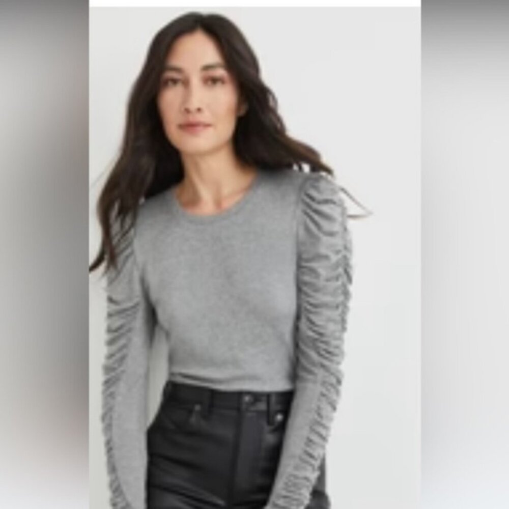 Veronica Beard‎ Jeans Women's Grey Modal Delara Ruched Long Sleeve Tee Size XL